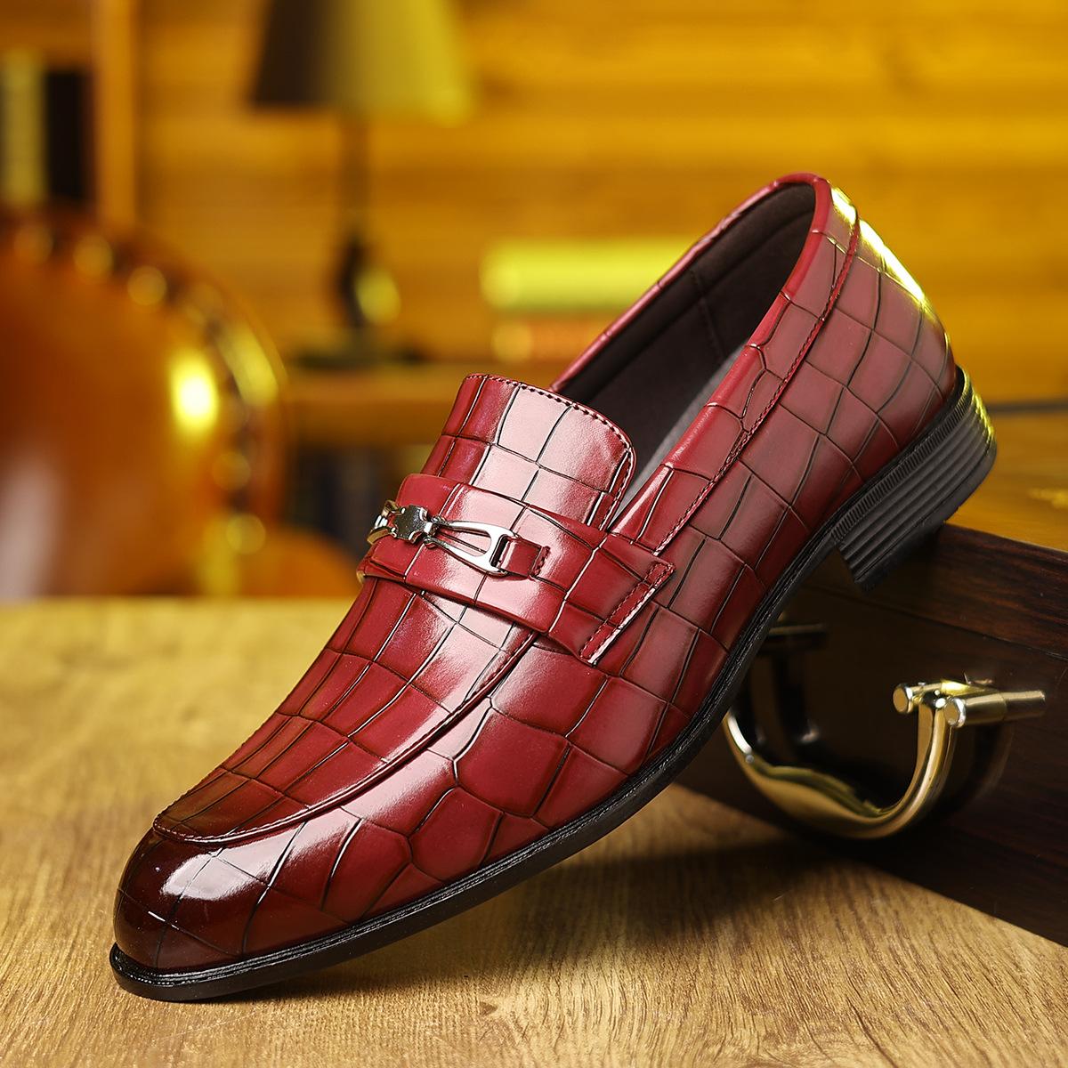 

Fashion casual plaid leather shoes pointed business dress men s leather shoes British style versatile high-end trendy shoes 48 червоний