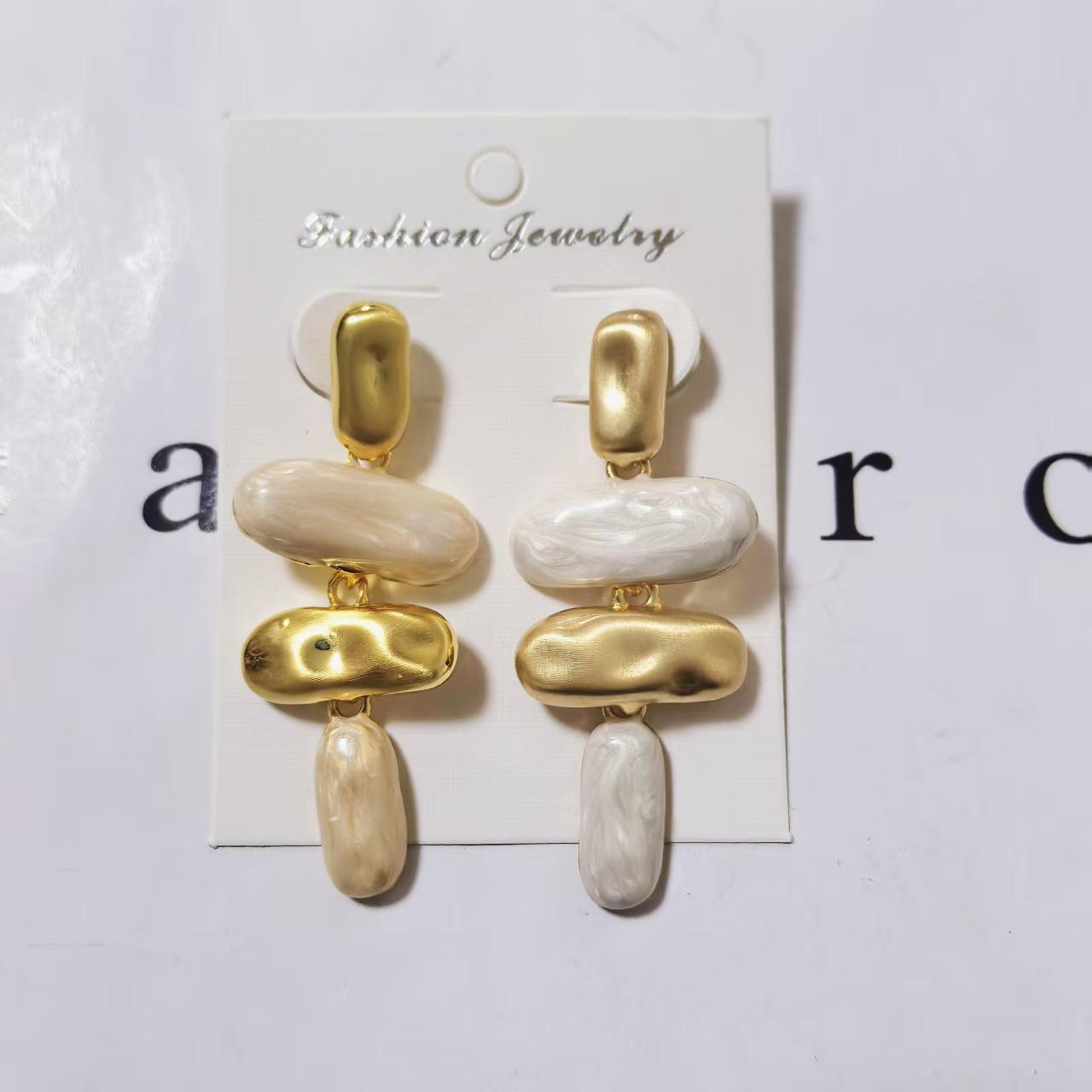 French Gold Enamel Drip Glaze Pendant Earrings: Unique Small-Splice Design for High-End, Light Luxury Style