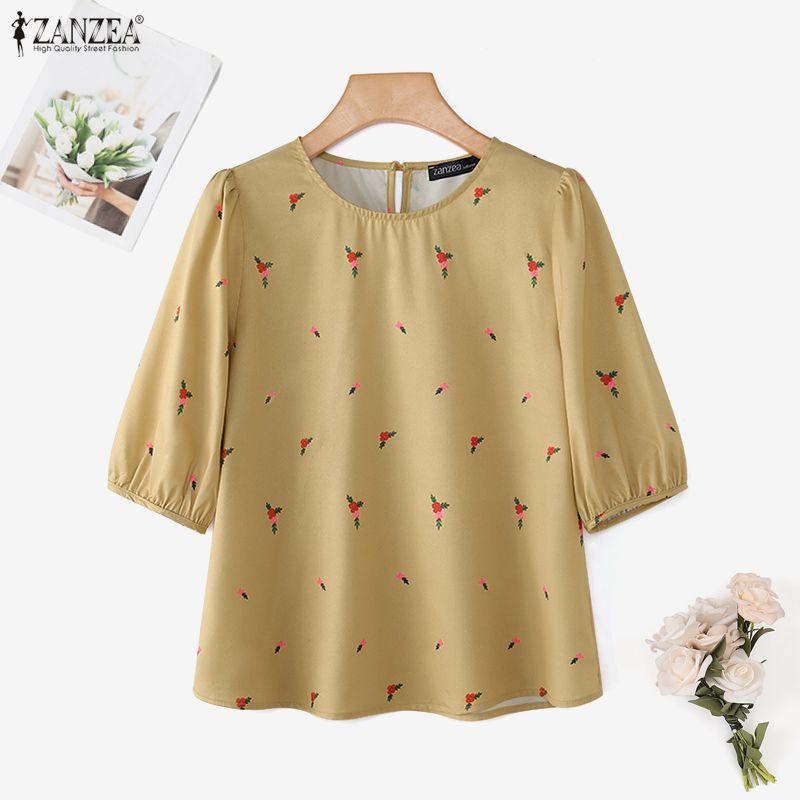 ZANZEA Lässige Bluse mit Rundhalsausschnitt und halblangen Ärmeln für Damen