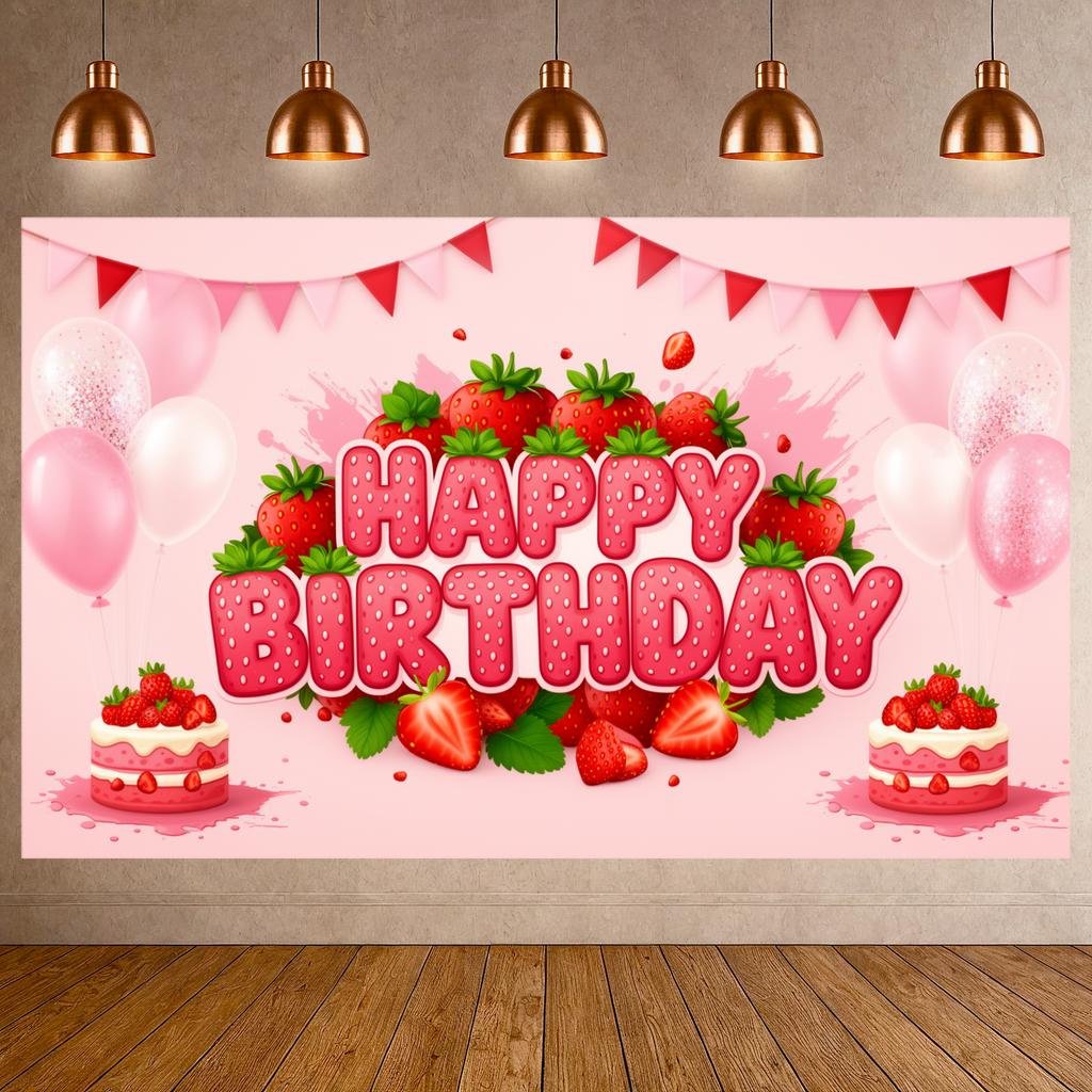 Sweet Party Banner Pink Balloons Birthday Party Banner Banner Berry Elements Birthday Backdrop For Indoor Party Decor Family