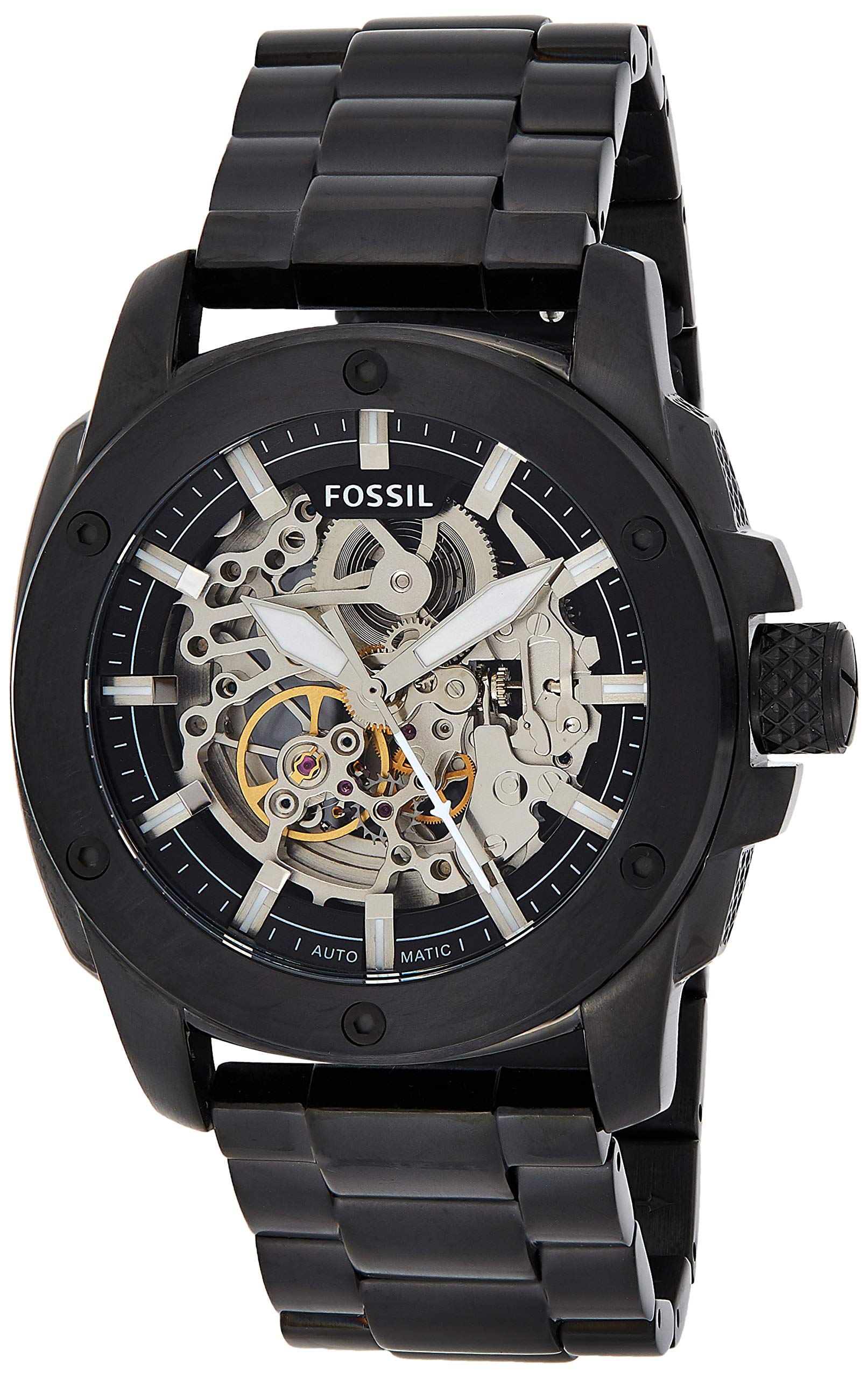 

Fossil Men s Modern Machine ME3080 Black Stainless-Steel Automatic Dress Watch