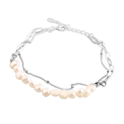 Silbernes Armband mit natürlichen Barockperlen (2109464)