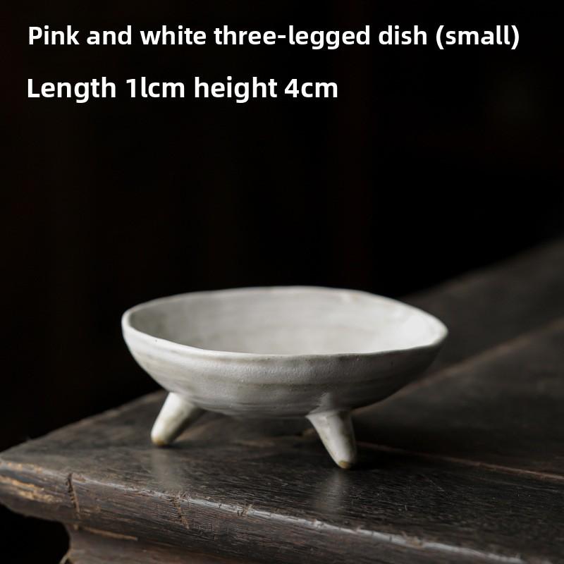 Artisanal Three Footed Ceramic Tray Japanese Style for Serving Dessert Nuts Fruit Vintage Home Kitchen Decor