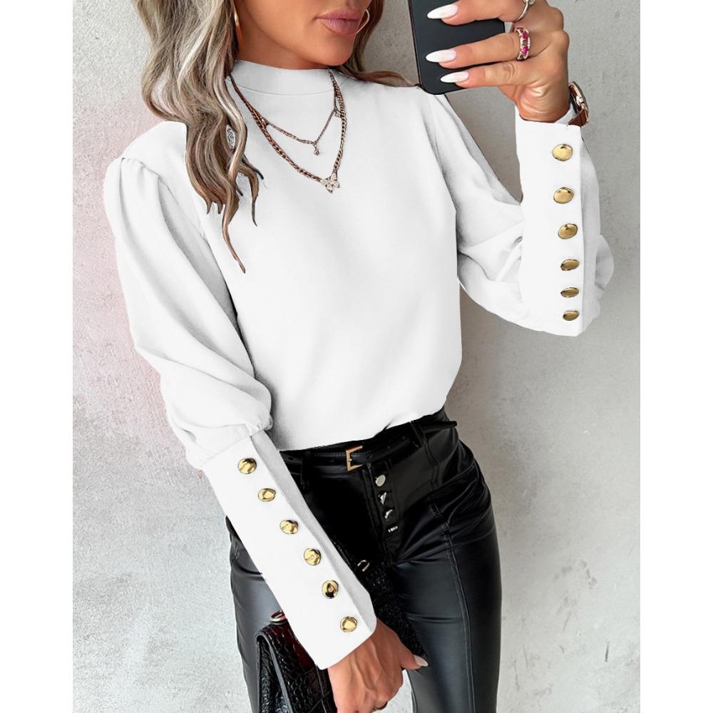 HNXC Women's Fashion Casual Autumn Winter Solid Color Print Long Sleeve Half Turtleneck Blouses & Shirts