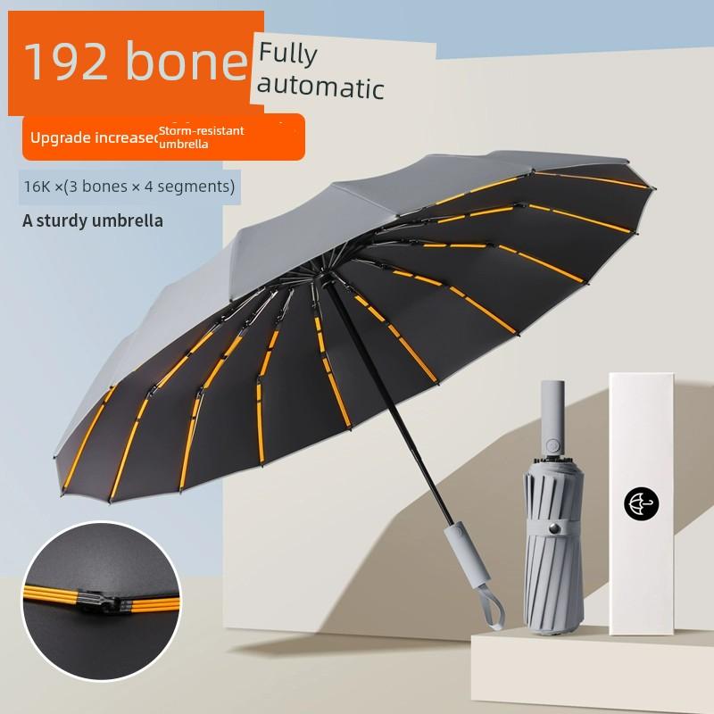 192 Bone Automatic Umbrella Increased thickened Reinforced Men Black Umbrella for Female Students for School