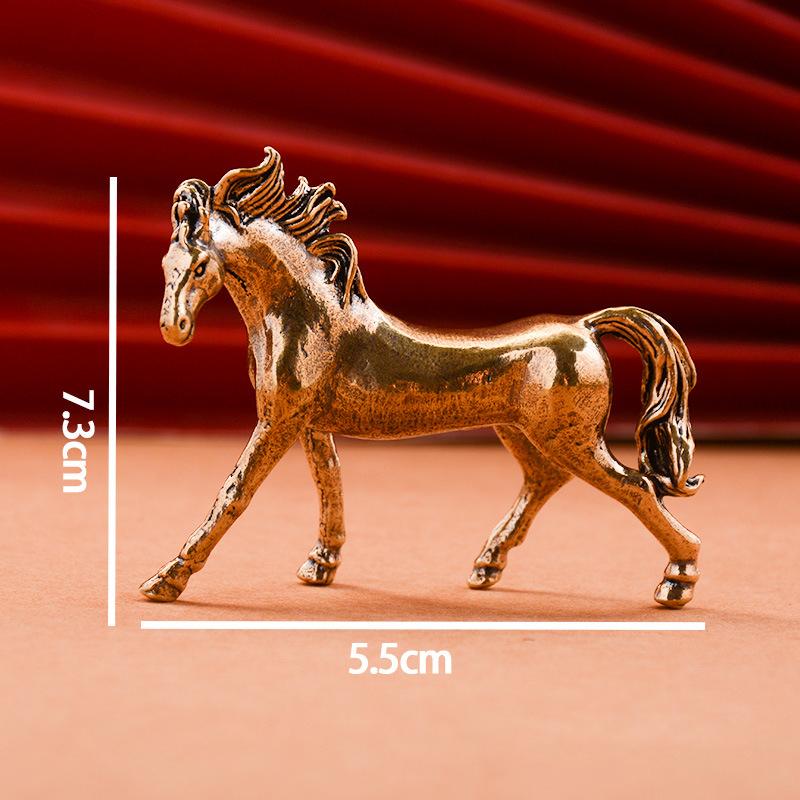 Brass Horse Step On Coins Lucky Statue Feng Shui Desk Ornament Zodiac Animal Figurines Miniatures Pure Copper Crafts Collections