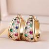 Small Round Stone Rainbow Zircon U Shaped Hoop Earrings For Women Vintage Gold Color Ear Buckle Wedding Jewelry Engagement Gifts