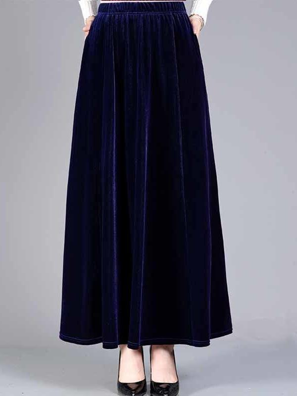 Golden Velvet Elastic Skirt A-shaped Skirt Women's Large Size Dance Skirt High Waist Thin Versatile Dress