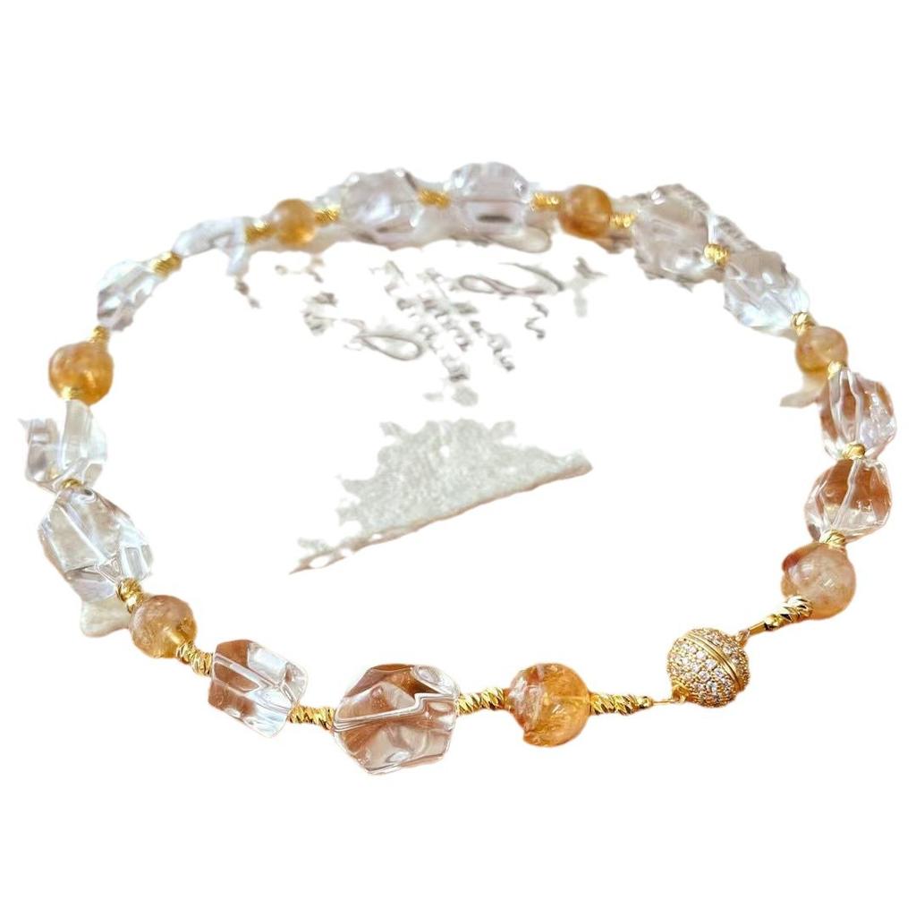 Maillard Style Vintage High Quality Natural White Crystal Citrine Necklace Clavicle Chain