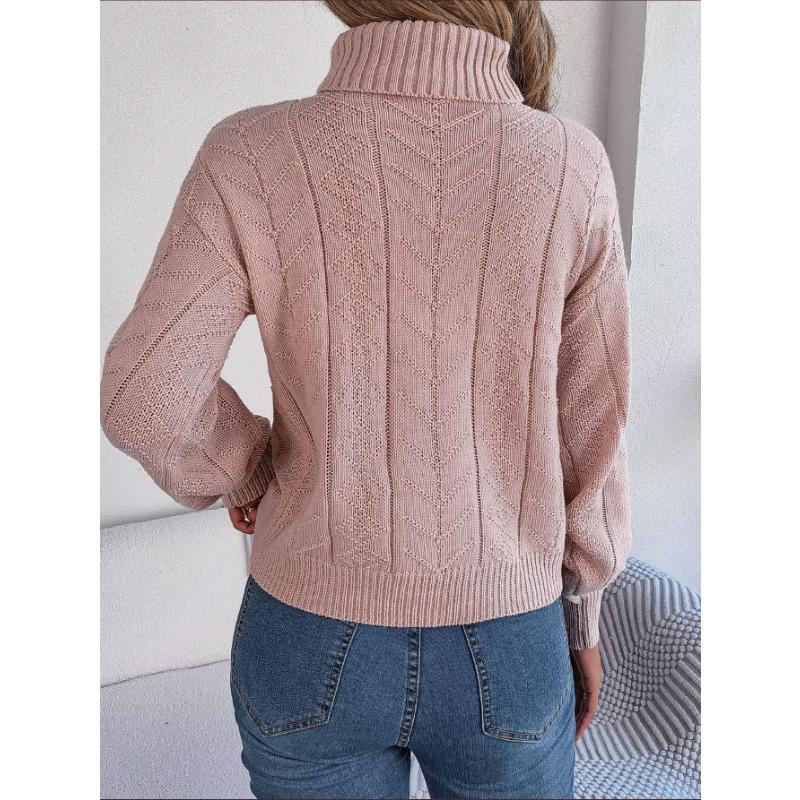 Suéter de Punto de Cuello Alto Casual de Manga Larga para Otoño e Invierno para Mujer