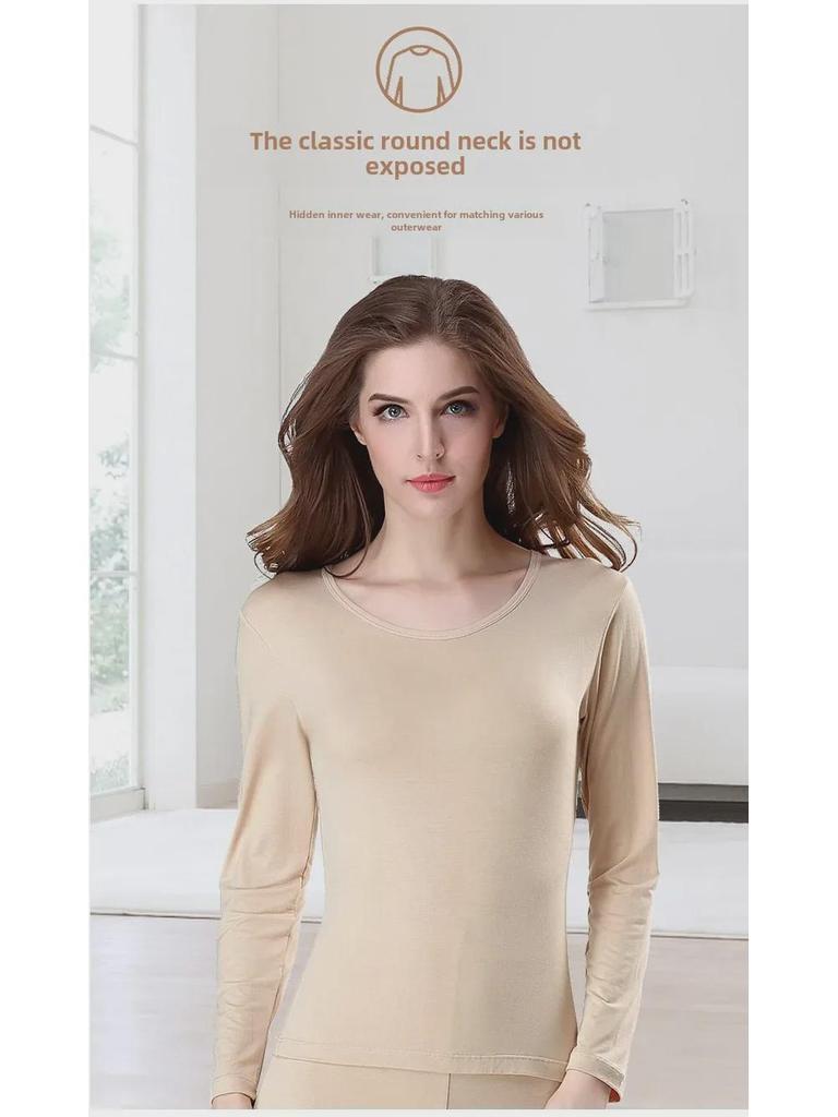 Women's Pure Cotton Long-Sleeve Thermal Sweater - Round Neck, Autumn/Winter Warm Top