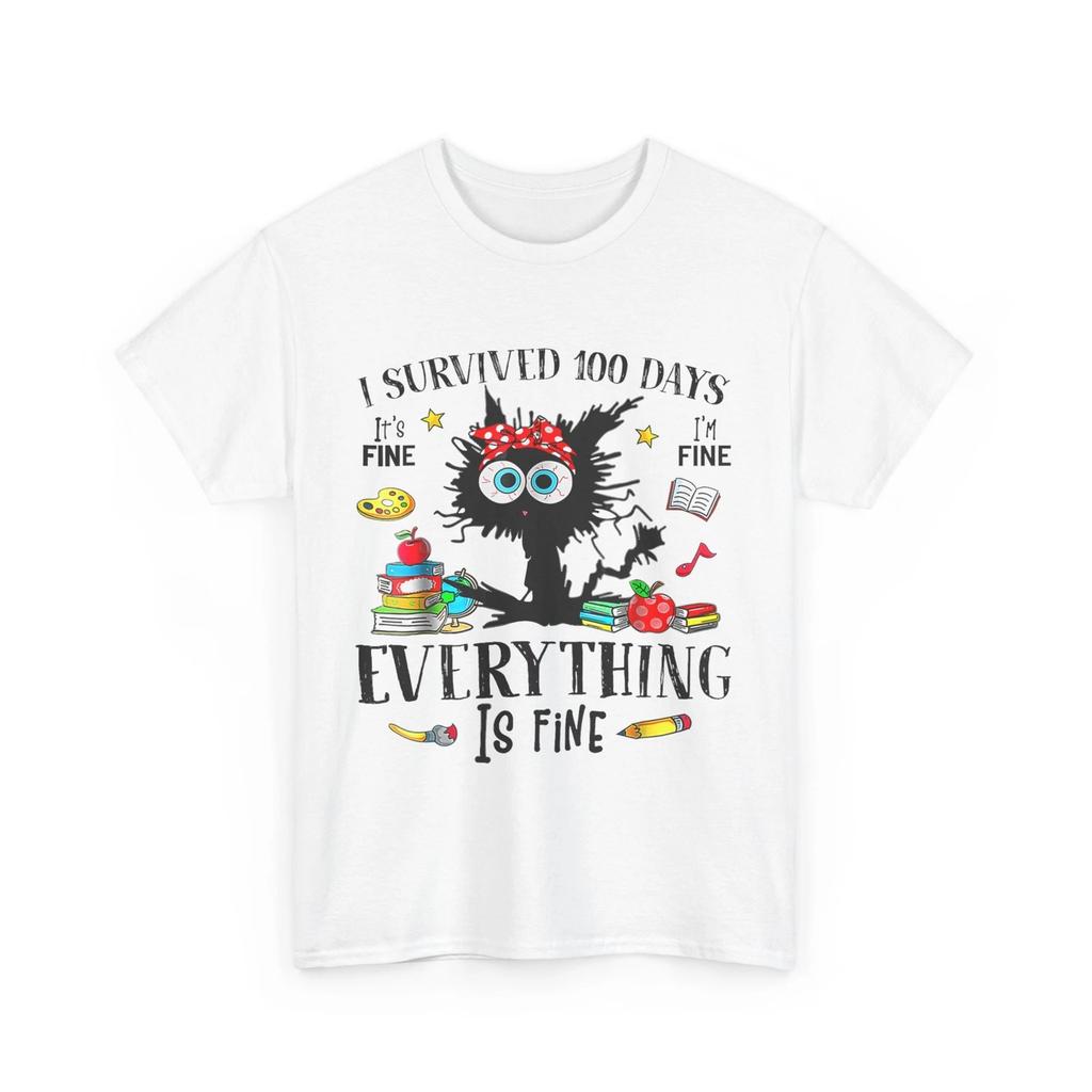 Ich habe 100 Schultage überlebt Lehrer & Kinder Lustiges Katzen-T-Shirt