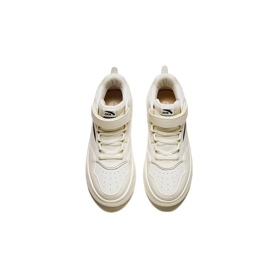 Anta Kids Non-Slip Shock Absorbing Wear-Resistant High-Top Skate Shoes Kids Skate Shoes White Black A312418002-2