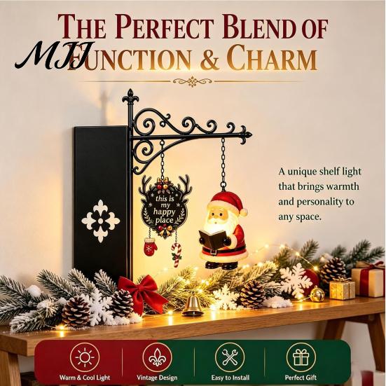 Vintage Library Lantern Decor Christmas Lantern, Mini Decorative Bookshelf Reading Lamp, Metal LED Dark Academic Room Night Light with Happy