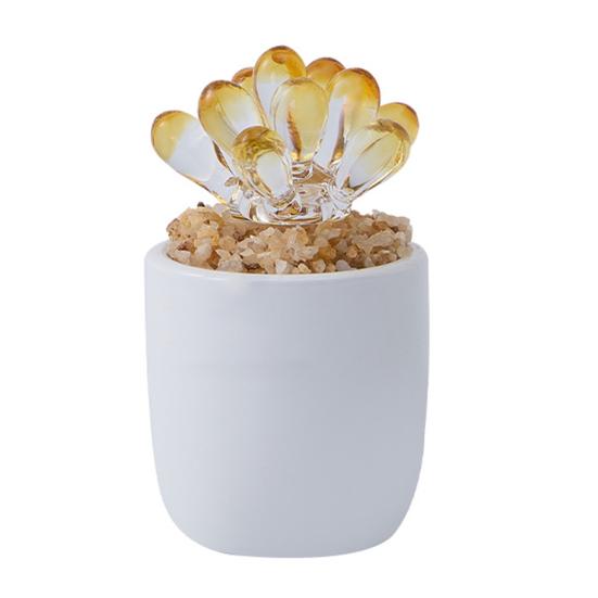 Cute Mini Faux Crystal Flower Figurine Collectible Hand Blown Glass Flower Ornament In Pot Gifts for Mother's Day Birthday Christmas