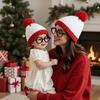 2pcs Red Fleece White Beanie Hat with Fleece Pom,winter Warmth Suitable for New Year,Christmas,Holiday Accessories Decorations