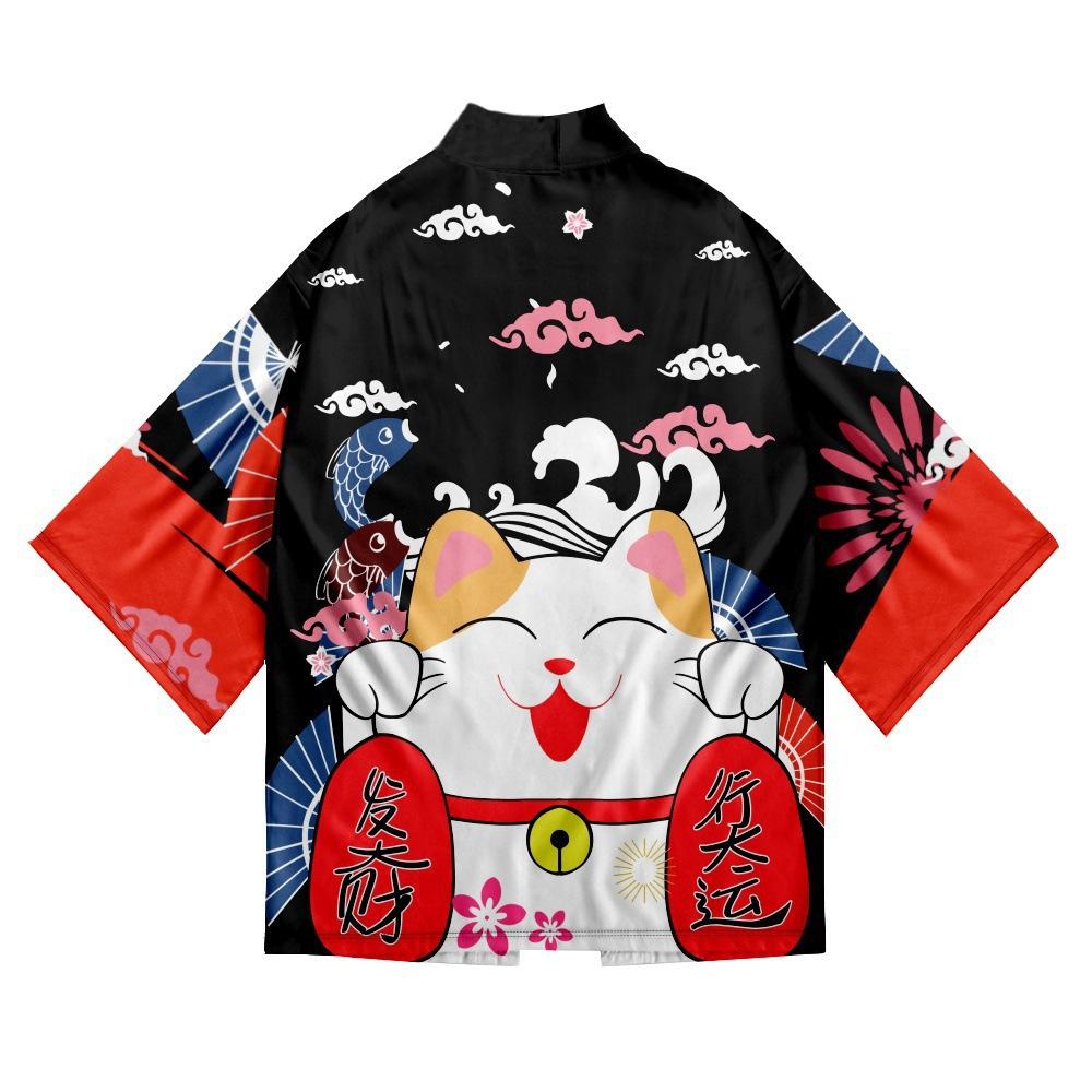Japanese Kimono Yukata Samurai Kimono Man Cat Print Shirt Clothing Harajuku Cardigan for MenTraditional Haori Kimono