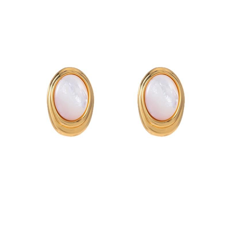 Simple retro oval natural fritillary stud earrings Korean intellectual versatile atmosphere earrings premium daily exquisite earrings