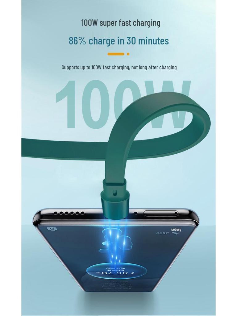 3-in-1 100W Fast Charging Cable, Compatible with Apple and Huawei, 6A Single Pull Design