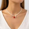 Collana con Ciondolo Cuore Ciliegia Rossa Romantico per Donna Colore Oro Dolce Fragola Frutta Catena Grossa Choker Gioielli per Festa Vacanza
