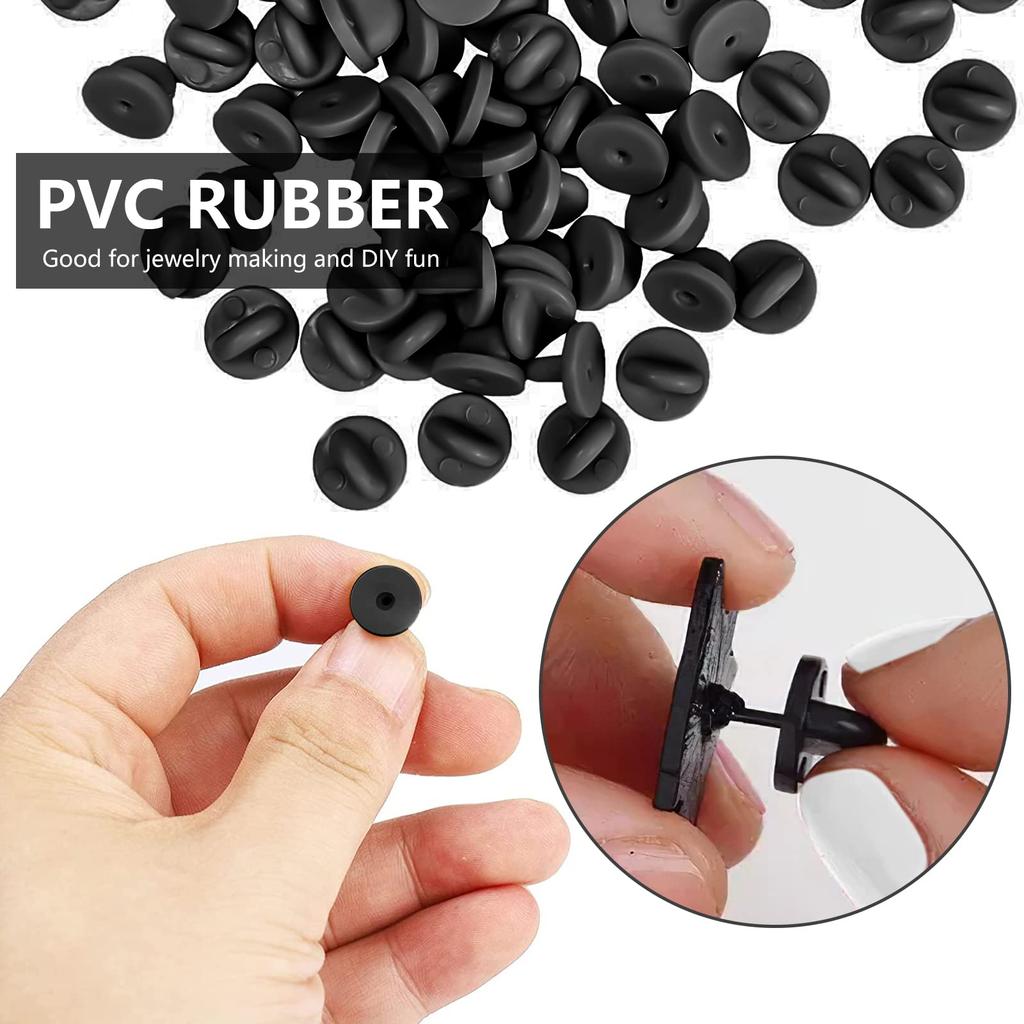 150Pcs Rubber Pin Backs Locking With Storage Case Keepers for Brooch Tie Hat Badge
