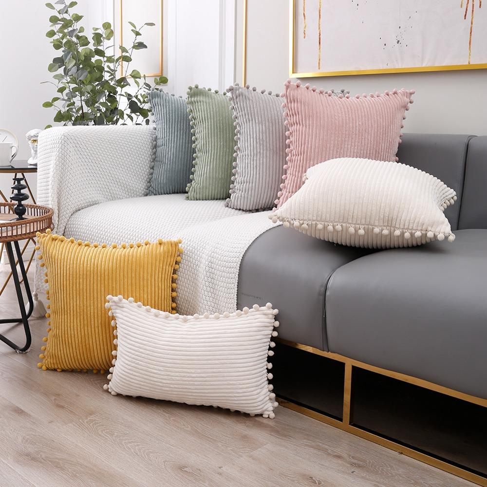 with Pom-pom Pillowcase Corduroy Sofa Pillow Cover Durable Cushion Cover Car