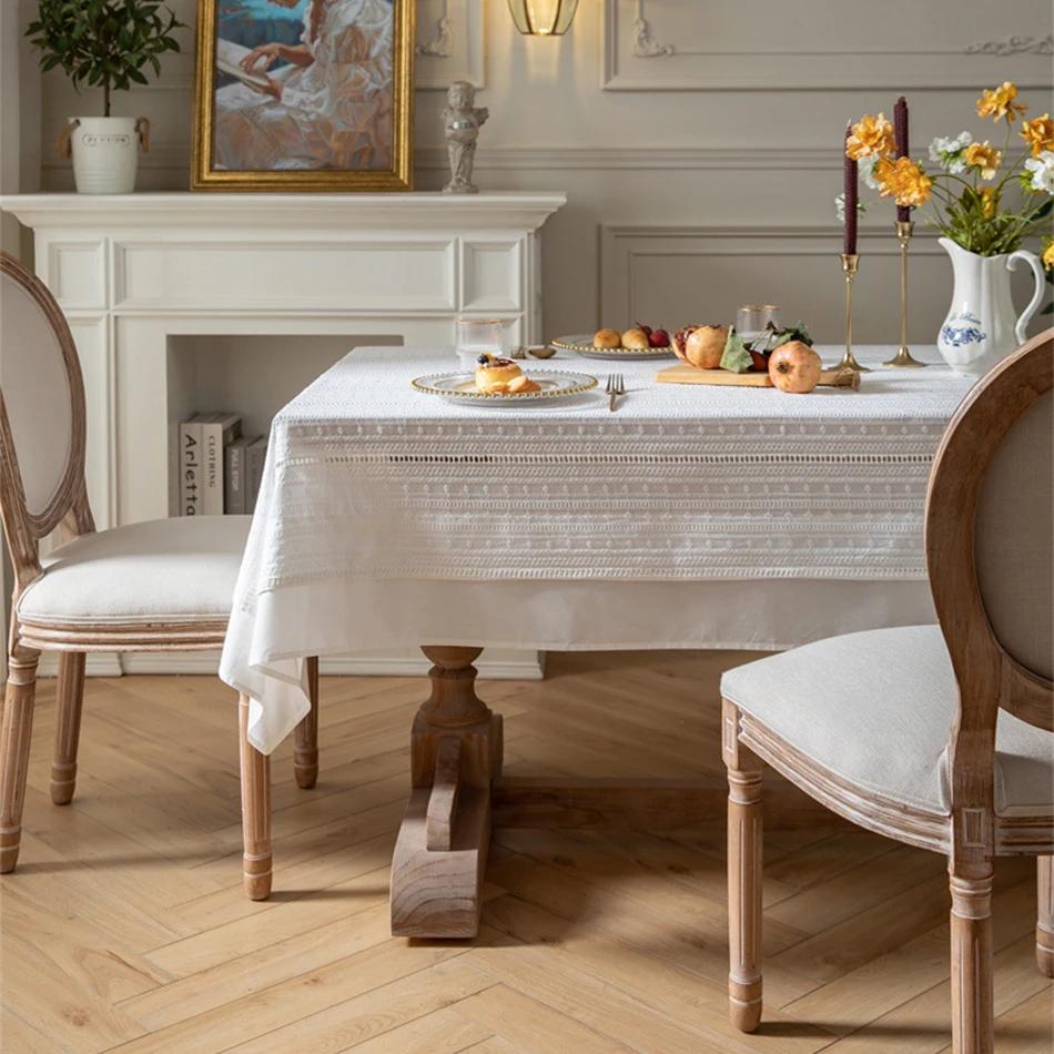 French Ruffle Cotton White Tablecloth,Tea Table Decoration,Rectangle Table Cover For Kitchen Wedding Dining Party Decor