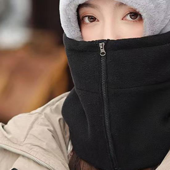 Winter Headgear Hat Solid Color Zipper Closure Thickened Windproof Knitted Hat Outdoor Activities Travel Headwear