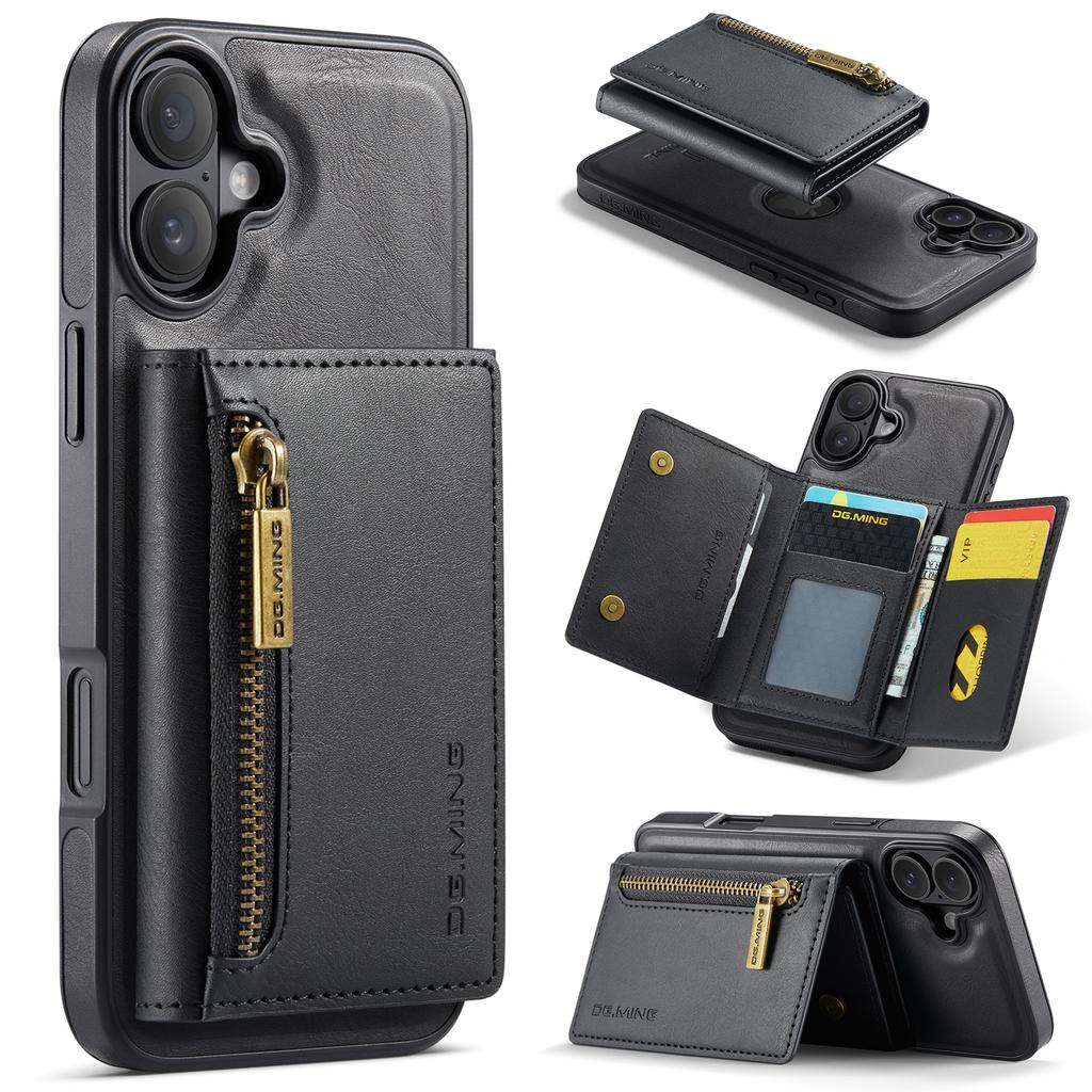 DG.MING M5 Series For iPhone 16 Case Detachable Magnetic Leather Phone Cover with Card Slots