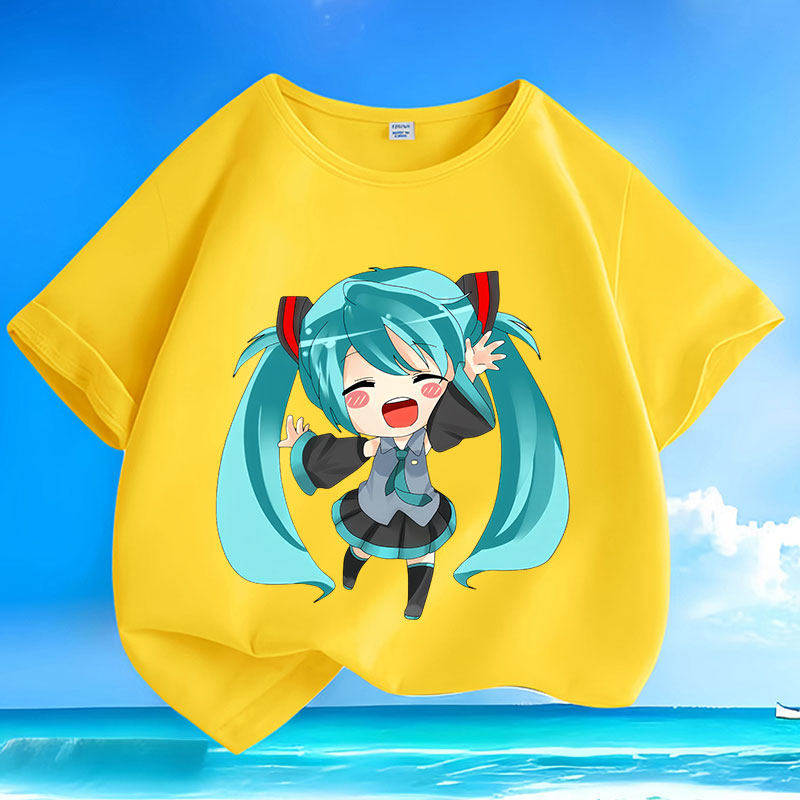 Hatsune Miku New Summer Small and Medium Children's Short Sleeve Cotton Round Neck Loose Cartoon Versatile Top T-shirt