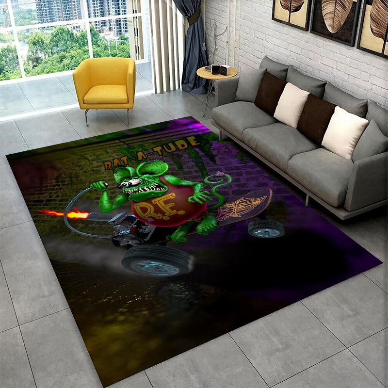 3D Rat Fink Cartoon Racing Car Moto Sign Carpet Rug for Bedroom Living Room Sofa Doormat Home Decor,Kid Game Area Rug Non-slip
