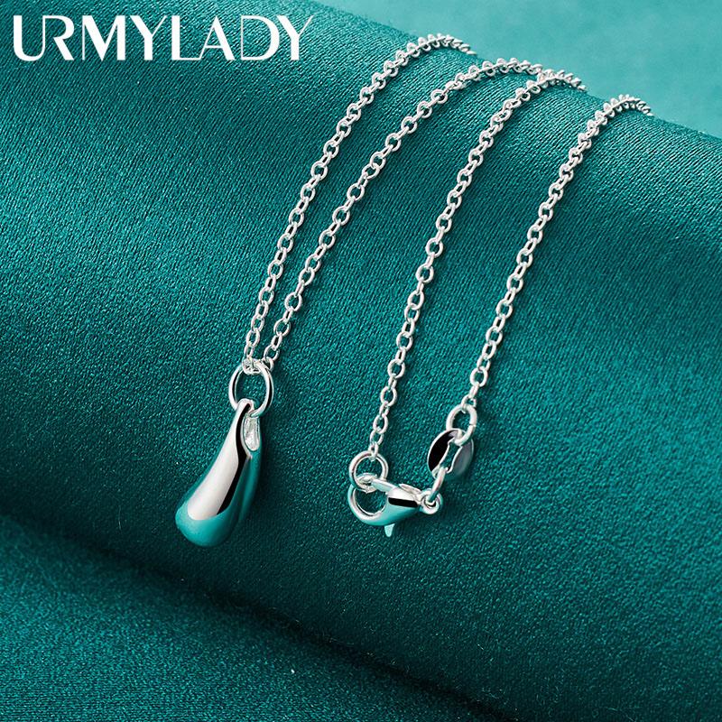 URMYLADY 925 Sterling Silver Water Drop Pendant Necklace For Women Wedding Engagement Fashion Jewelry