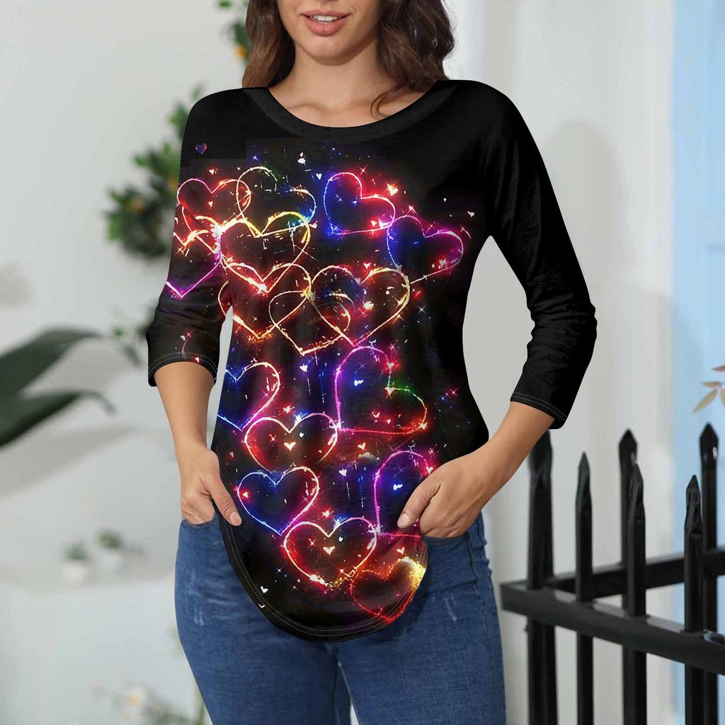 Womens T Shirts 3/4 Sleeve Shirts Solid Color Pullover Summer Spring Tops Blouses