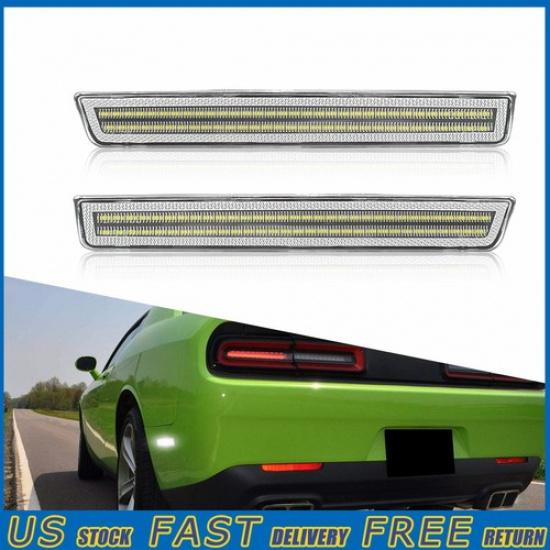 

CLEAR LENS White LED Strip Rear Side Marker Lights Fit 15-22 Dodge Challenger