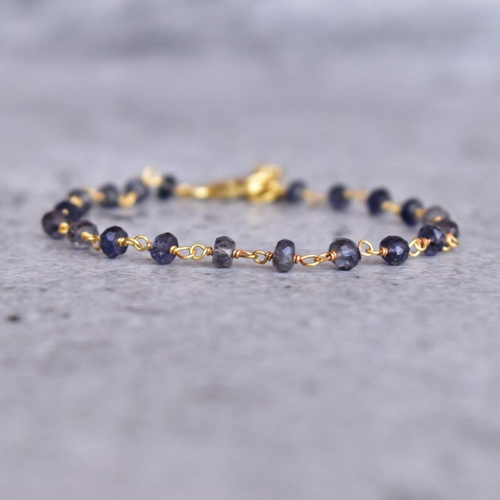 Iolite Beaded Bracelet Blue Gemstone Faceted Beads Bracelet Rosary Stacking Bracelet Water Sapphire Jewelry In Silver Iolite Jewelry