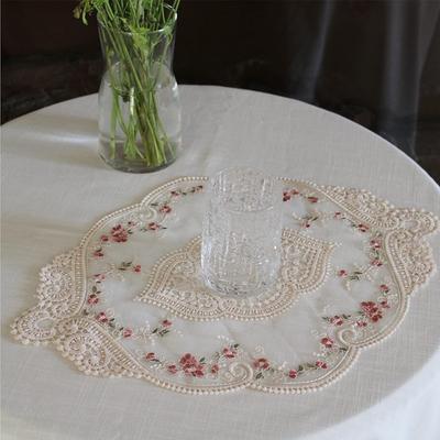 2pack Vintage Oval Lace Table Placemats, Exquisite Flower Embroidered Doilies Vase Mat, 12 X 18 Inch (White)