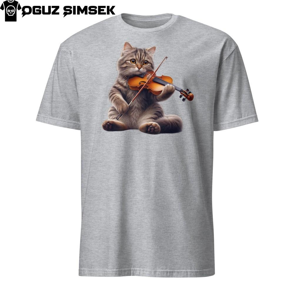 

Realistic Cat Playing Violin Short-Sleeve Unisex T-Shirt | Music Lover Gift L