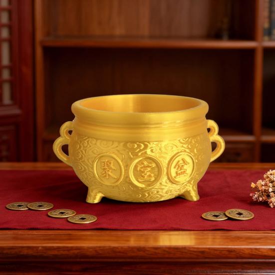 3D-gedruckte goldene Schatzschale Reichtum Wohlstand Becken Figur Bringt Glück Vermögen Geldtopf Feng Shui Ornament