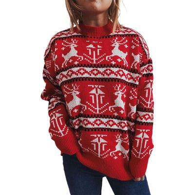 Women Jumpers Long Sleeve Crew Neck Knit Sweater Christmas Elk Prints Pullover Sweater Top Oversized Sweater