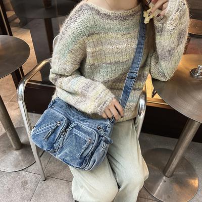 Denim Crossbody Bag Vintage Multi-Pocket Shoulder Bag