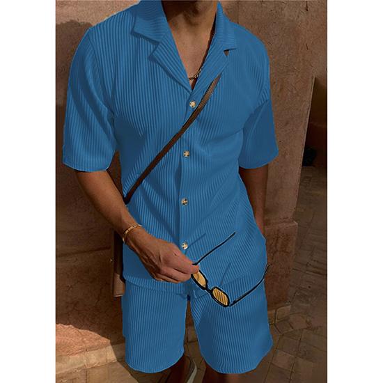 

Вельветовый повседневный комплект с шортами и лацканами, спортивный мужской однотонный комплект из футболки и шорт, тренировочный комплект для бега XXL синий