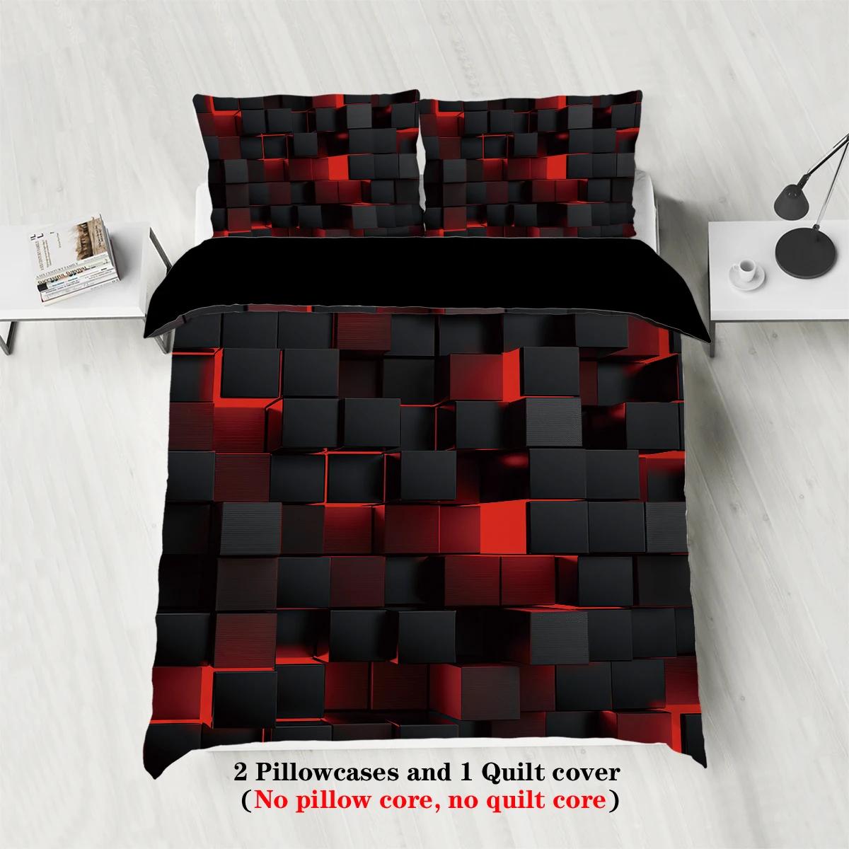 

Comforter 3Pcs Red Transparent Grid Visual Effects Bedding Set Suitable For Teenagers And Adult Bedroom1* +2* Comforter (quilt)-EU Single(135*200cm)3pcs
