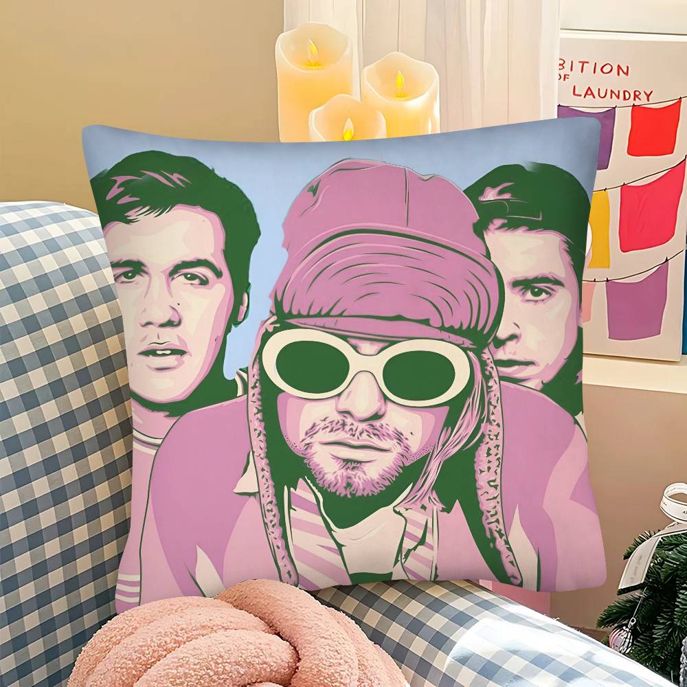 Hot N-Nirvana-K-Kurt Cobain Pillow Case Square Pillow Bedroom Sofa Leisure Comfort Cushion Car Living Room Home Decoration
