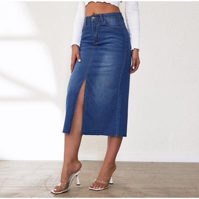 Skirts Women Mid Length Straight Skirt Slim Fit Sexy Solid High Waist Denim Hip Wrap Button Pocket Elegant Splice Summer 2025