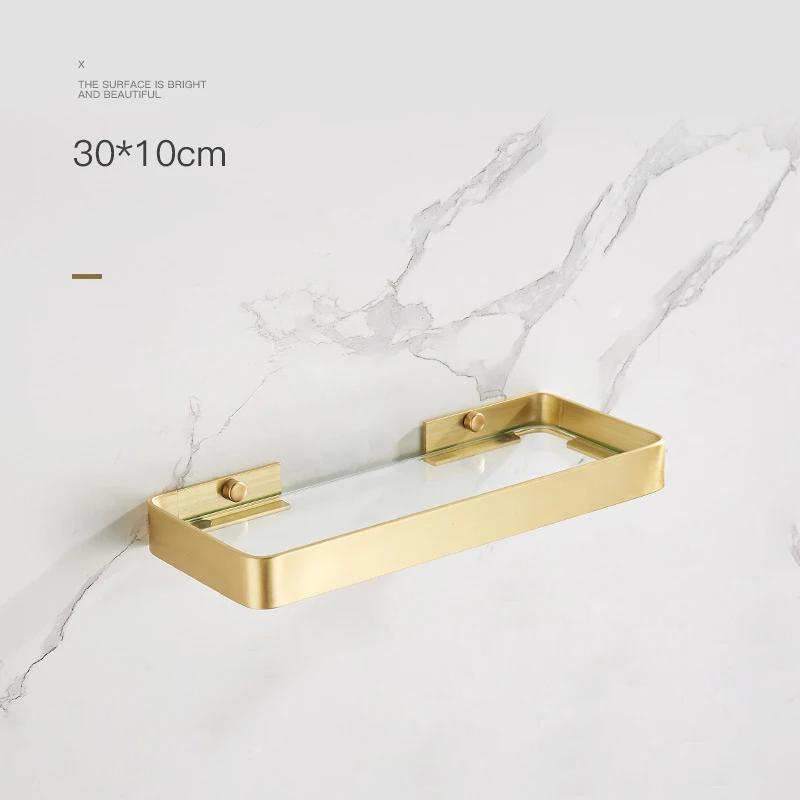 30-50CM Brushed Gold Glass Shelf Aluminum Bathroom Storage Holder Bath Shower Shelf Bathroom Shelf Mirror Wall Tray Towel Bar