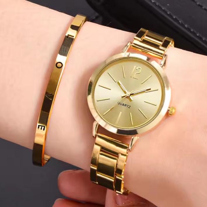 Fashion Roman Numeral Women's Watch & Bracelet Set with Diamond Inlay