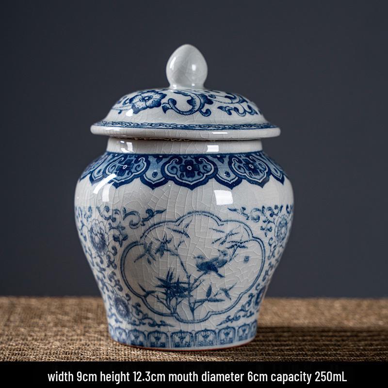 Blue & White Ceramic Tea Storage Jar - Retro Pottery Design, Moisture-Proof Seal