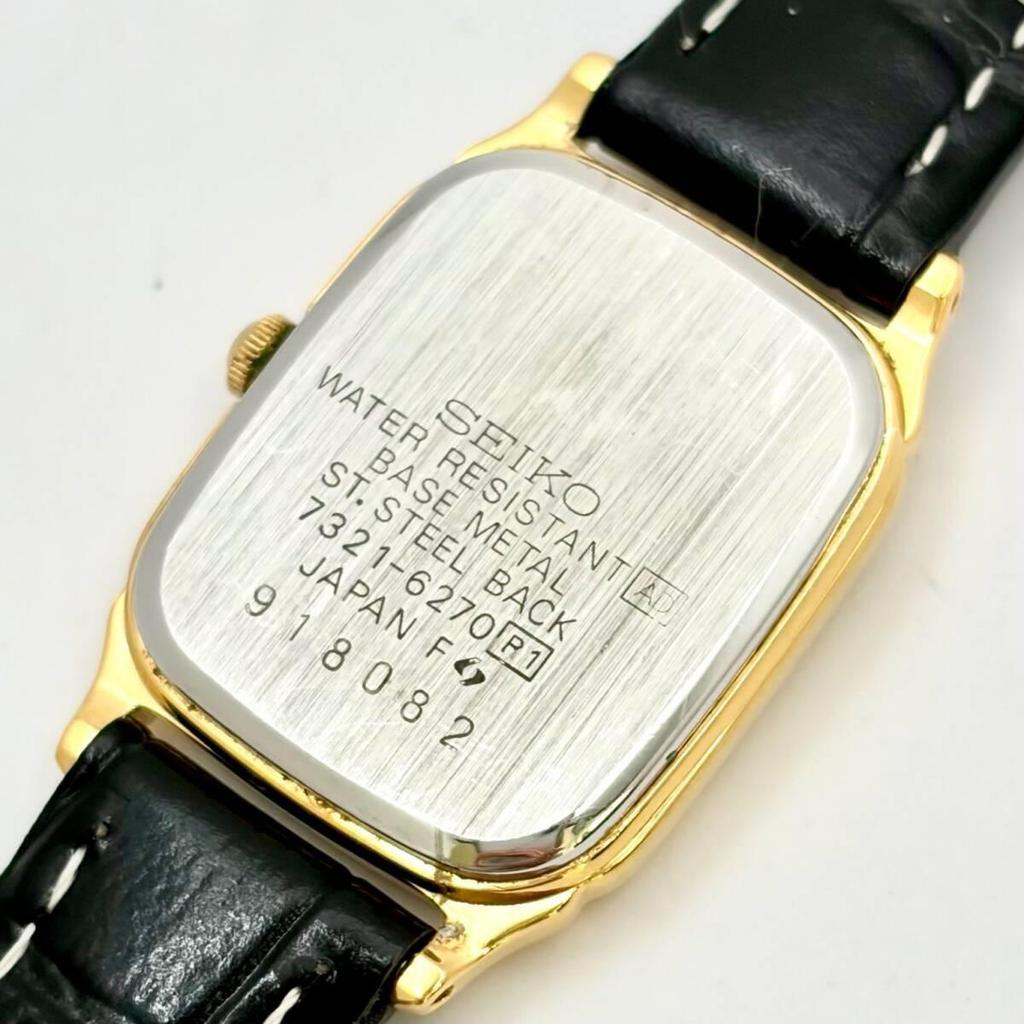 Used [NEW BATTERY] SEIKO Ladies Watch Gold Rectangular 7321-6270 918082 New Belt