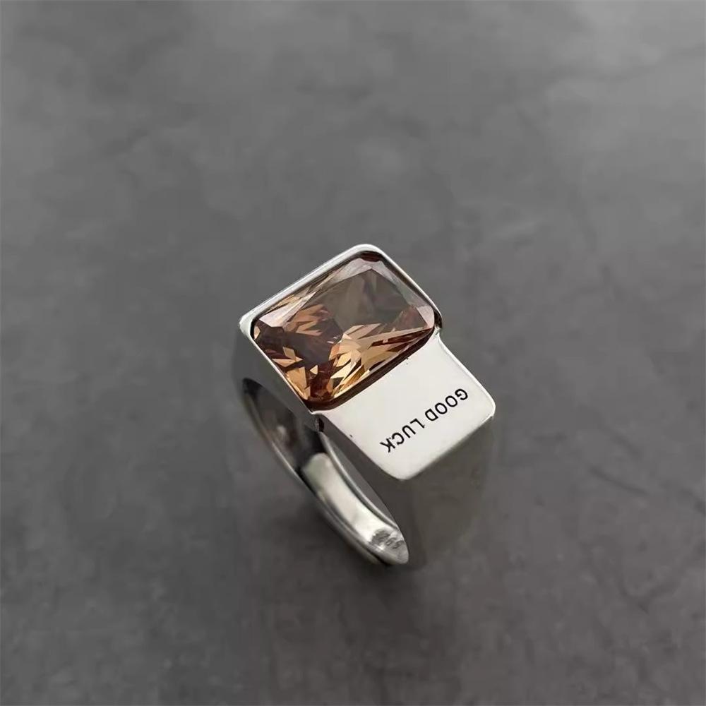 Lucky Yellow Diamond Square Diamond Ring's Design Light Luxury Individual Cold Wind Live Mouth Jewelry