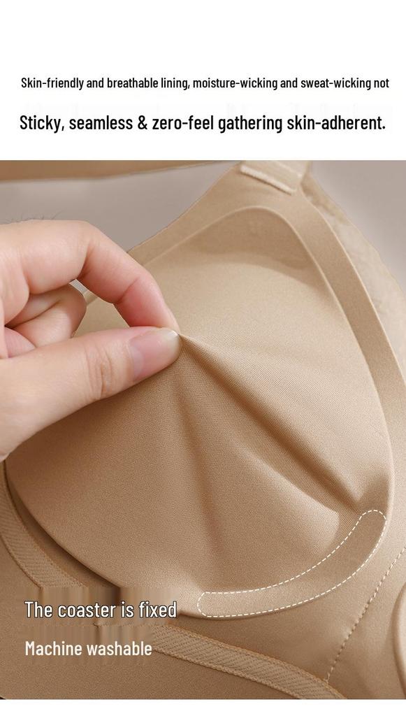 Lace Satin Gather Bra for Large Busts - Minimizing, Seamless, Comfortable, Wire-Free, Fixed Water Drop Cup